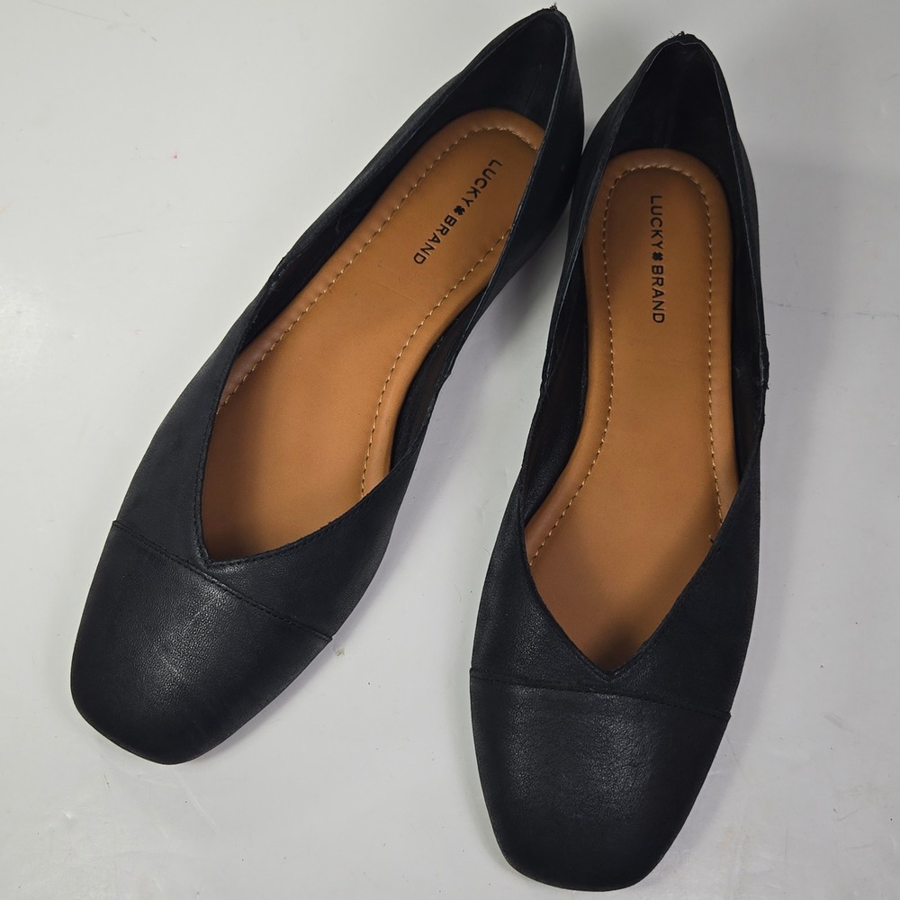 Lucky Brand Danyiel Black Leather Square Toe Ballet Flats Womens 11 M LK-DANYIEL